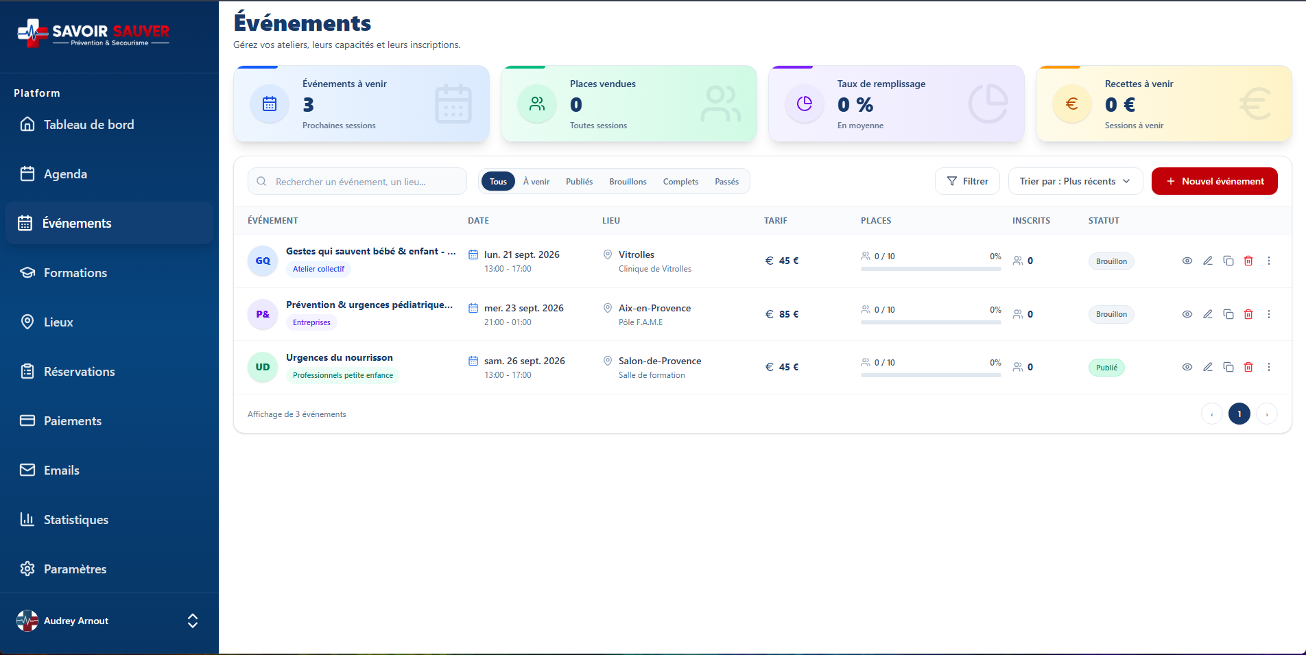 Gestion des événements Organis